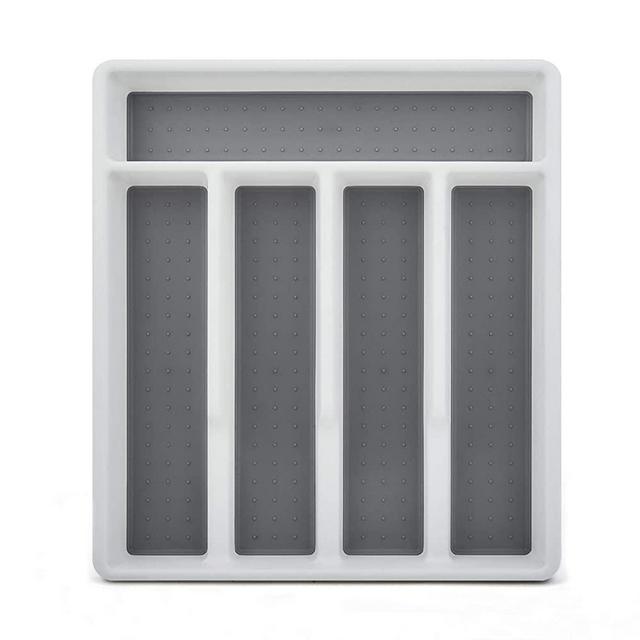 Silverware Tray for Drawer with Five Sections, HaWare Flatware Organizer/Cutlery Holder with Soft Grip Lining and Non-slip Rubber Feet, Multi-Purpose Storage for Kitchen, Office, Bathroom Supplies