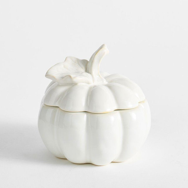 Ceramic Candlepot - Pumpkin Pie, White, Small Pumpkin