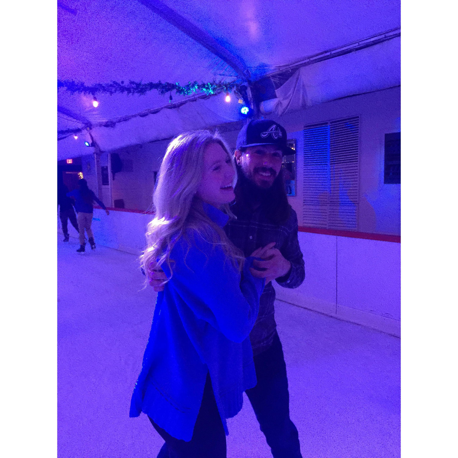 A night a month or so after we met. He took me as his date to a work Christmas party at an ice-skating rink. He'll tell you that his favorite part was catching me from falling the entire night.