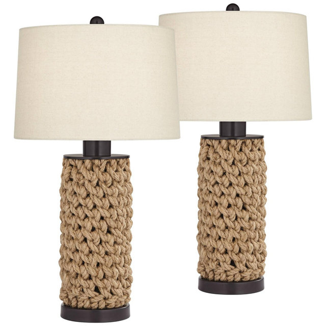 360 Lighting Ciera 25 1/4" High Farmhouse Rustic Modern Table Lamps Set of 2 Natural Bronze Rope Wrapped Living Room Bedroom Bedside Oatmeal Shade