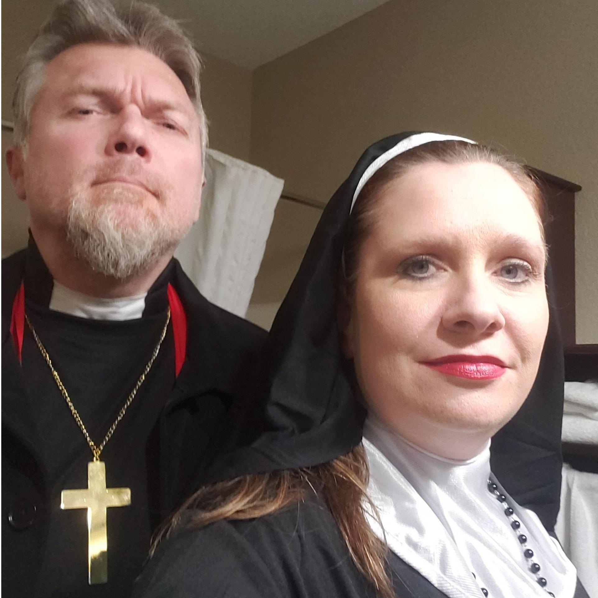 Halloween shenanigans.  Father O'leary and Sister Mary Margaret!