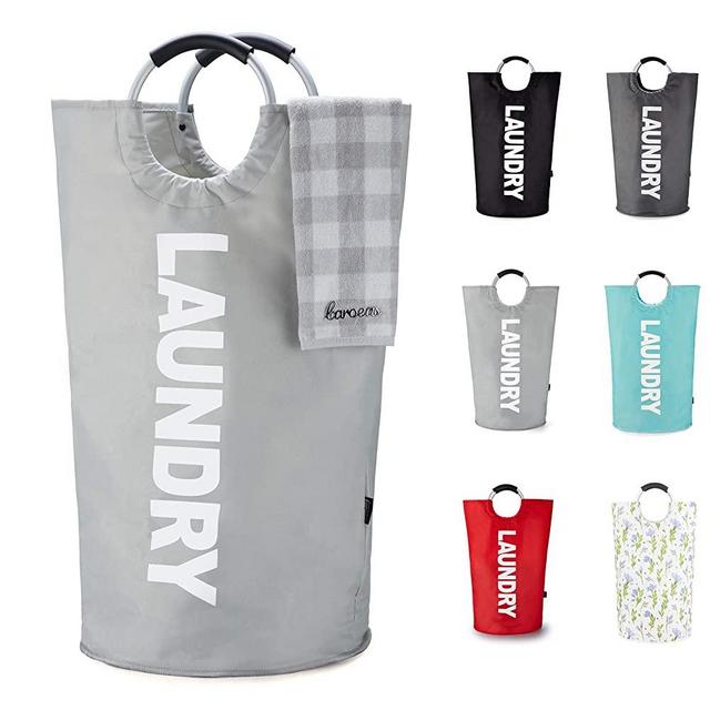 Caroeas 90L X-Large Laundry Basket (7 Colors), Waterproof Laundry Hamper, Laundry Bag with Padded Handles, Clothes Hamper Stands Up Well, Collapsible Laundry Basket Easy Storage(Light Grey)
