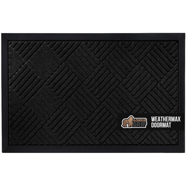 GORILLA GRIP 100% Waterproof All-Season WeatherMax Doormat, Durable Natural Rubber, Stain and Fade Resistant, Low Profile, Indoor Outdoor Door Mats, Easy Clean Patio Entrance Mat, 17x29, Black Diamond