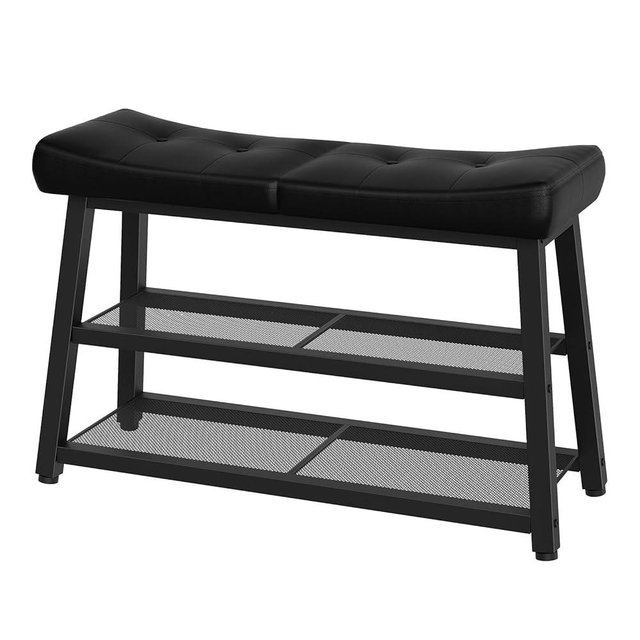 YATINEY Shoe Bench, 3-Tier Shoe Rack, Entryway Bench with Storage and Cushion, for Hallway, Foyer, Bedroom, Black HX02BB