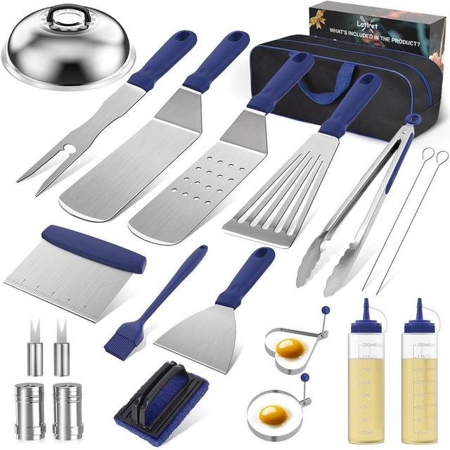 Latiret Blackstone Griddle Accessories Kit, 21Pcs Grilling Accessories Set for Camp Chef, Flat Top Griddle Accessories with Scraper, Spatula, Basting Cover, Tongs, Egg Ring, Outdoor Grill Tools Blue