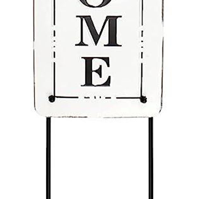 AuldHome Metal Outdoor Welcome Sign; Black and White Enamel Coated Steel Yard Sign