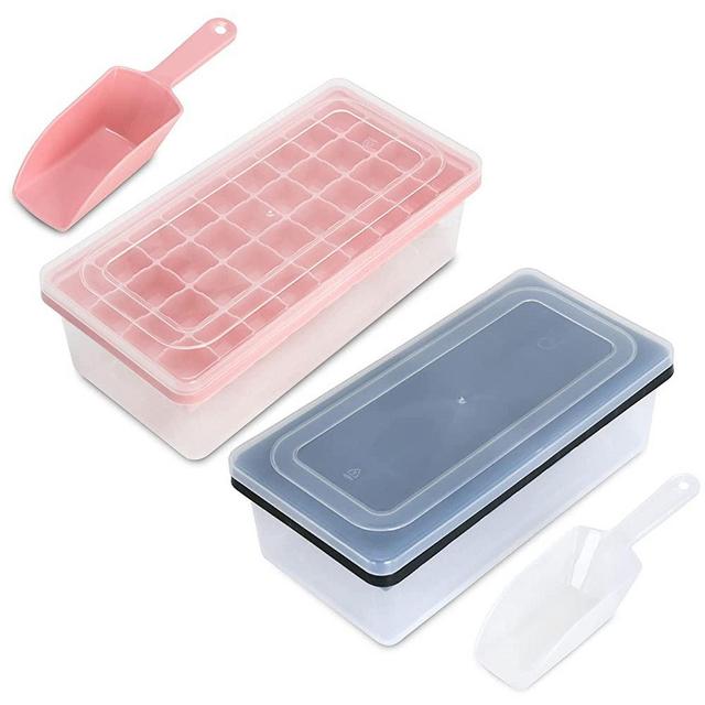Food-grade Silicone Ice Cube Tray with Lid and Storage Bin for Freezer, Easy-Release 2*36 Small Nugget Ice Tray with Cover&Bucket, Flexible Ice Cube Molds with Ice Container, Scoop Cover