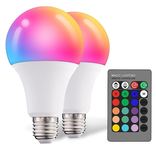 Droiee Dimmable E26 Warm LED Light Bulb, 6W RGBW Color 500LM with 16 Color Changing Modes for Christmas, Party etc with Remote Control 2 Pack, White, Dr-2024
