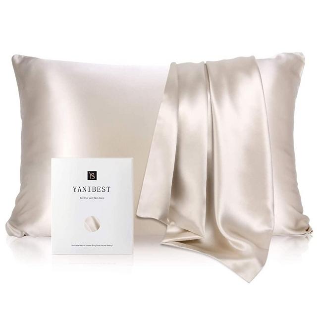 YANIBEST Silk Pillowcase for Hair and Skin - 21 Momme 600 Thread Count 100% Mulberry Silk Bed Pillowcase with Hidden Zipper, 1 Pack Queen Size Pillow Case Nude