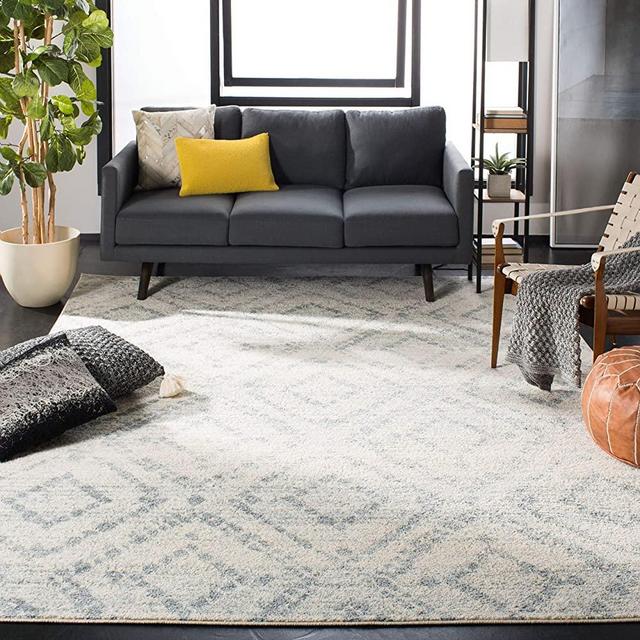 Safavieh Adirondack Collection ADR131T Modern Geometric Diamond Distressed Area Rug, 8' x 10', Ivory/Light Blue