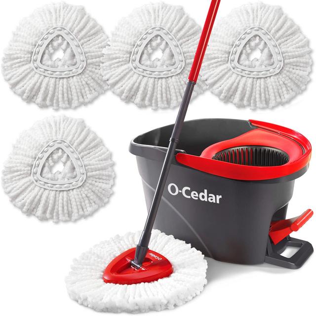 O-Cedar Easywring Microfiber Spin Mop Bucket Floor Cleaning System with 4 Extra Refills
