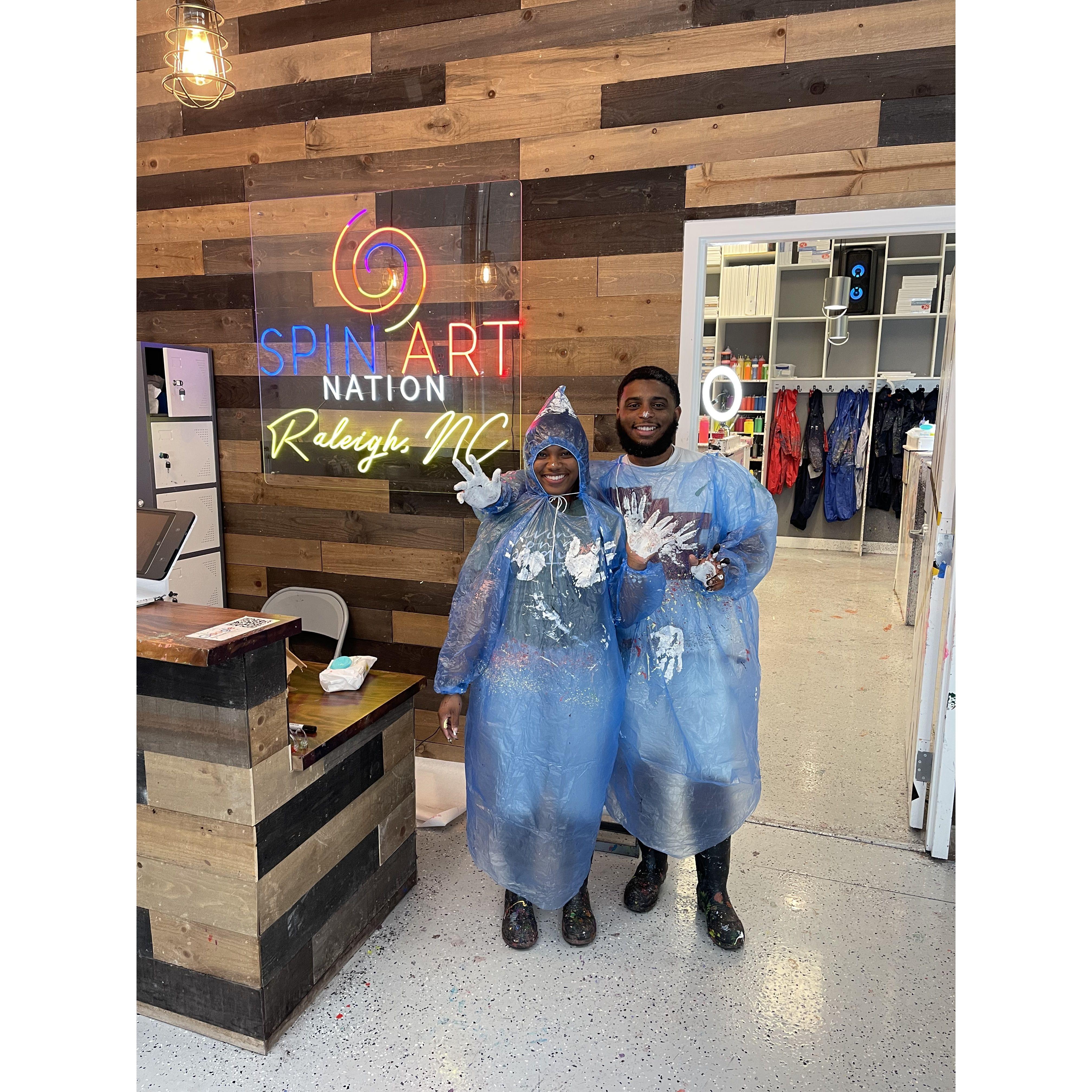 Destini and Robert on a date making Spin Art!