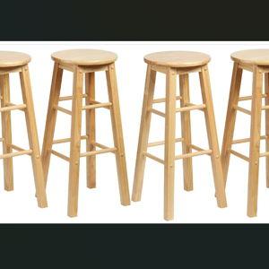 PJ Wood Classic Round Seat 29" Tall Kitchen Counter Stools for Homes, Dining Spaces, and Bars with Backless Seats & 4 Square Legs, Natural (Set of 4)