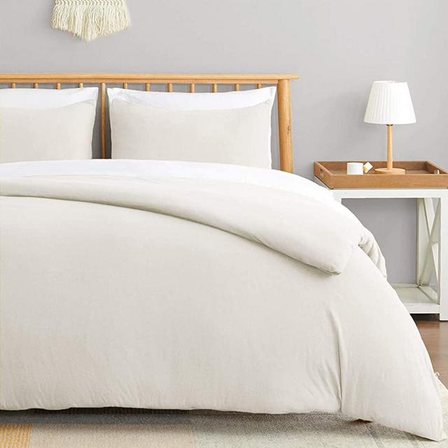 VEEYOO Jersey Knit Cotton Duvet Cover Set, Soft Duvet Cover with Zipper Closure California King Size, Ivory