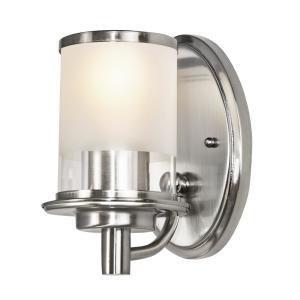 Brushed Nickel Wall Sconce with a combination Clear and Etched Glass Shade