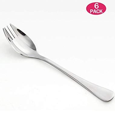 Spork 6-Pack Long Handle and Heavy Duty 18/10 Stainless Steel Sporks for Home Use and Outdoor Camping by KAISHANE
