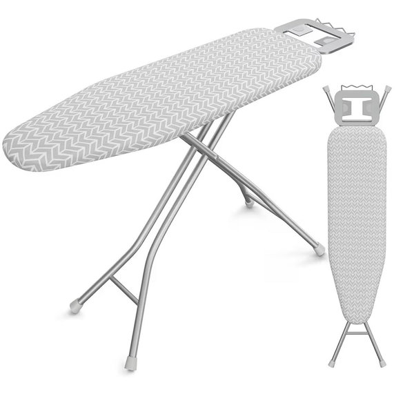Yaheetech Foldable Ironing Board, Heavy Duty Iron Board with 9 Adjustable Heights, 4 Layer Cover and Safety Iron Rest, 52X14 Compact and Space Save Iron Board for Home Laundry Room Use, Gray&White