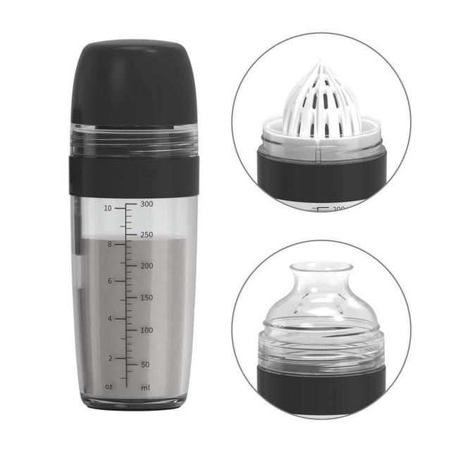 2 in 1 Salad Dressing Shaker with Citrus Juicer, Dripless Pour, Leak-free, Soft Grip, Anti-slip Feet, Easy to Clean, Dishwasher Safe, BPA Free material，350ml (1-1/2 Cups)