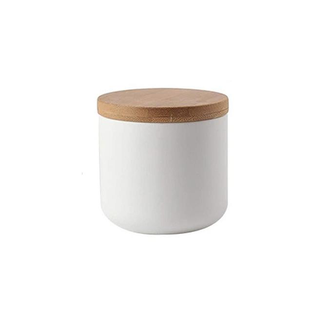 jessie Ceramic Storage Containers with Airtight Seal Bamboo Lids Kitchen Canisters for Tea Spice Seasoning Sugar Coffee (white, 260ml/9 oz)