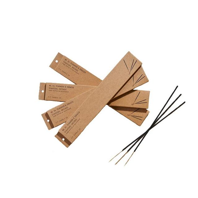 P.F. Candle Co. Teakwood & Tobacco Classic Scented Hand-Dipped Incense Sticks (4-Pack) 1 Hour Burn Time, Charcoal-Based