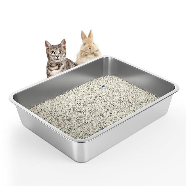 WENBOKMIN Stainless Steel Cat Litter Box - Litter Box for Cats - Easy to Clean, Never Absorbs Odor, Stains, or Rusts - Silver (17.7" L x 13.5" W x 4" H)