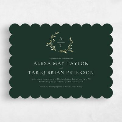 Green Scalloped Wedding Invitation - Somerset Landscape