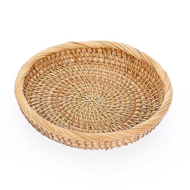 Hipiwe Small Key Basket Bowl for Entryway 7.6" Round Woven Wicker Basket Snacks Fruit Candy Serving Basket Tray Rattan Organizer Basket for Keys Wallet Cell Phone