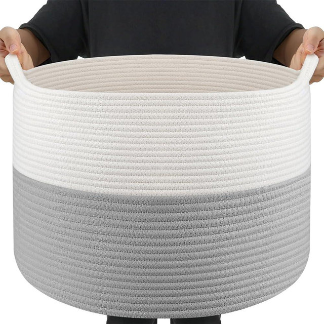 XXXLarge Blanket Basket Living Room - 22" x 22" x 14" Cotton Rope Baskets for Storage - Large Woven Basket for Toys, Towels, Pillows, Clothes- Rope Laundry Basket with Handles - Nursery Hamper Bin