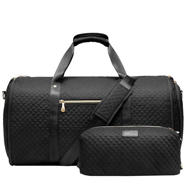 Coolife Garment Bag Carry On Convertible Travel Duffel Bag with Shoe Pouch Weekender Bag for Women Men 2 in 1 Hanging Suit Bag with Shoulder Strap Business Travel Bag (Black, Standard)