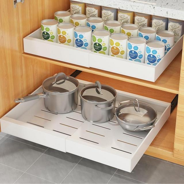 COVAODQ Pull Out Cabinet Organizer Extendable Sliding Slide Out Pantry Shelves Storage No Punch for Kitchen Base Cabinet Organization, Pantry, Bathroom Adjustable Width 12.4" to 18.9",1 Pack