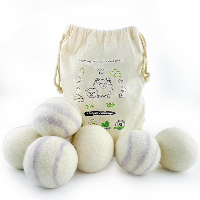 Qingbei Wool Dryer Balls Laundry Reusable, 100% Natural New Zealand Wool Balls for Dryer, 6 in 1 Pack (Grey Stripe)
