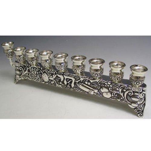 Hanukkah Menorah Hanukkia Unique Silver Plated With " Chai" In Hebrew, Can be used With Oil Or Candles. Size: 11.5" 3" Great Gift For; Shabbat Chanoka Rabbi Temple Wedding Baby Naming Housewarming
