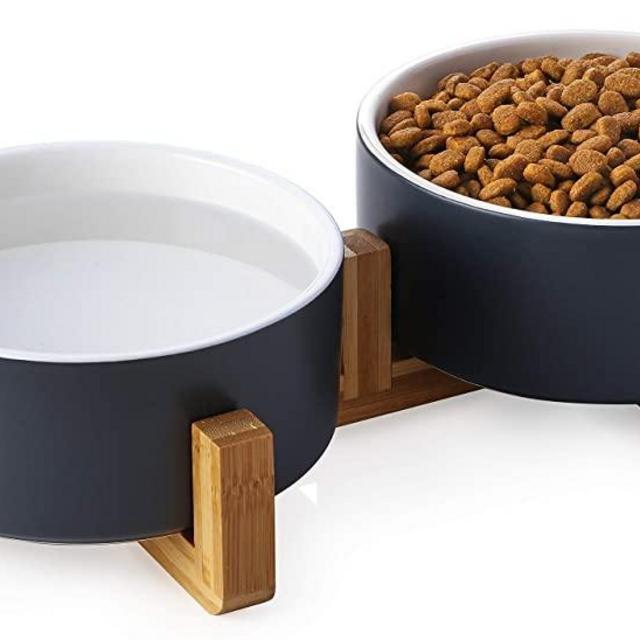 Y YHY Elevated Dog Bowls Stand, Raised Dog Food Bowls, Ceramic Dog Bowls for Small/Medium /Large Dogs or Cat, 24oz Dog Food and Water Bowl Set, Non Slip, Grey