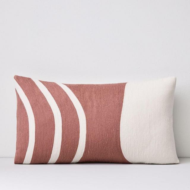 Crewel Rounded Pillow Cover, Pink Stone, 12"x21"