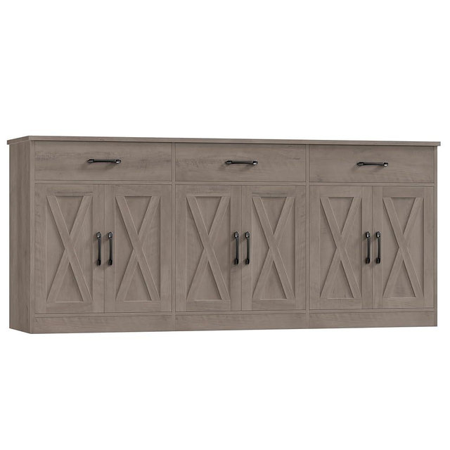 HOSTACK 71" Large Sideboard Buffet Cabinet with Storage, Farmhouse Coffee Bar Cabinet with 3 Drawers, Long Kitchen Buffet Table, Kitchen Sideboard Storage Cabinet for Dining Room, Living Room, Grey