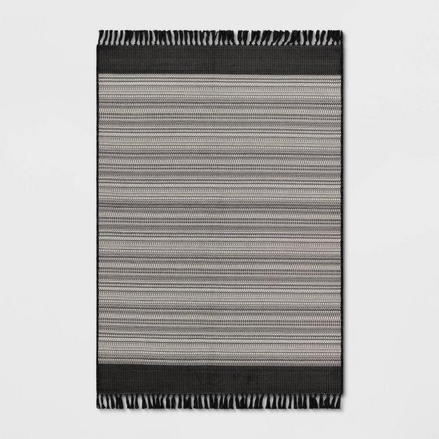5' x 7' Outdoor Rug Striped Fringe Black - Project 62™
