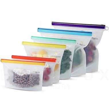 Homelux Theory Reusable Silicone Food Storage Bags | Sandwich, Sous Vide, Liquid, Snack, Lunch, Fruit, Freezer Airtight Seal | BEST for preserving and cooking | (2 Large + 2 Medium + 2 Small)