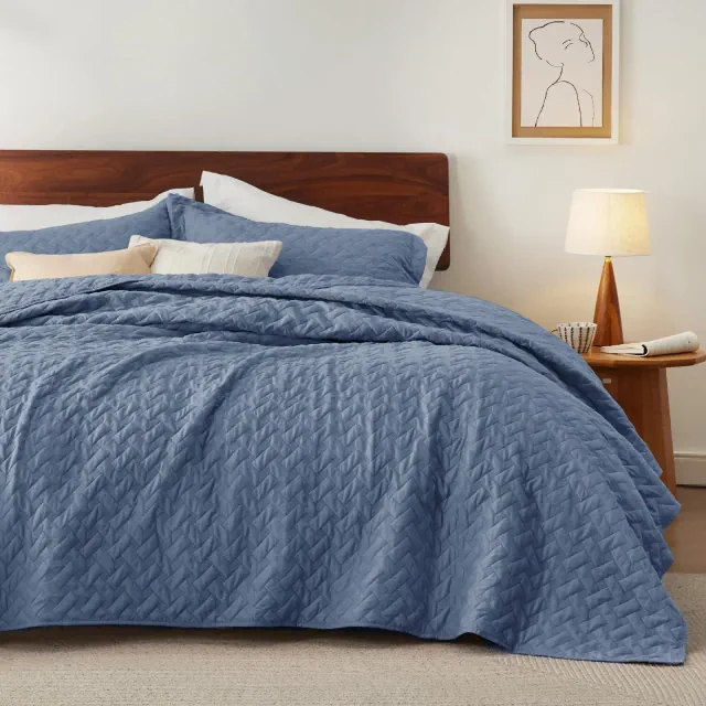 Lightweight Bedspreads Queen Size with Basket Weave Pattern, Soft Quilt Bedding Set