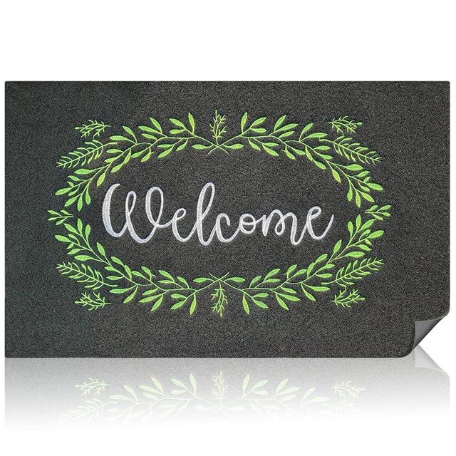 Welcome Mat for Front Door Outside Entryway Doormat Non Slip Rubber Backing Heavy Duty Rugs Black Low Profile Mats for Entry Garage Patio High Traffic Areas Shoe Rugs