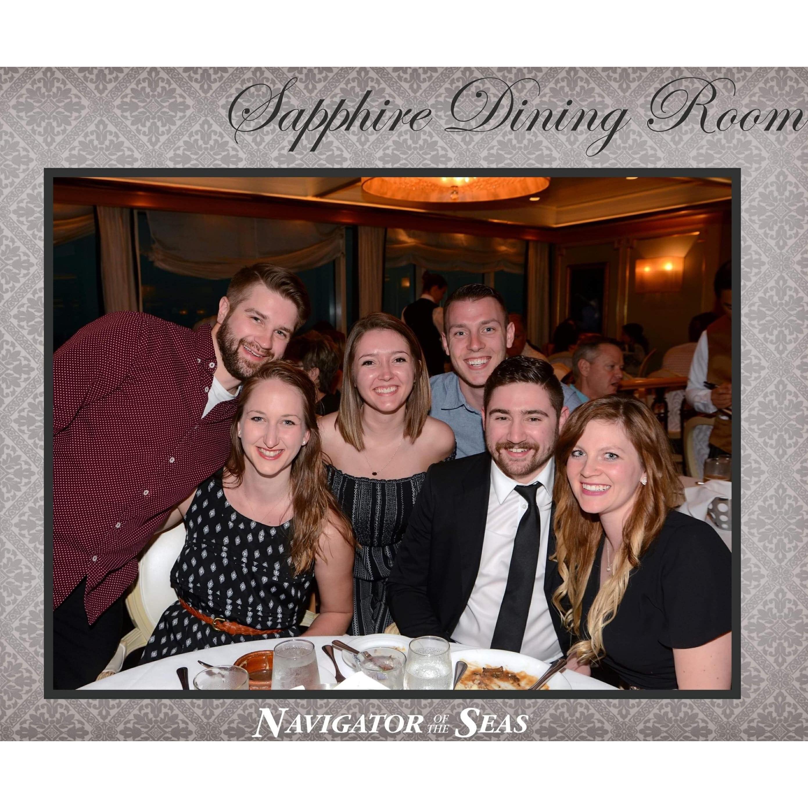 Cruise 2018. 
John (groomsman), Sara, Courtney, Jay, Sean, and Mariah.