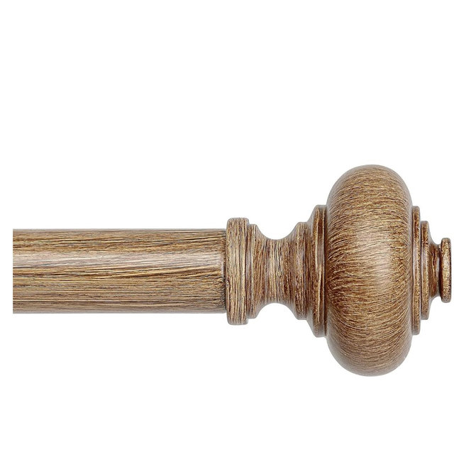 Wood Curtain Rods for Windows 48 to 84 Inch, 1 Inch Adjustable Heavy Duty Decorative Window Treatment Rods, Vintage Farmhouse Wooden Drapery Pole with Boho Wood Grain Finials, Easy Install
