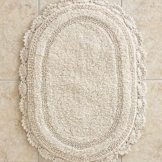Comfort Step Bath Rug With Crocheted Border in Natural