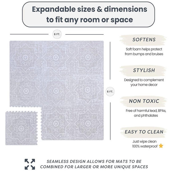 Connecting Foam Floor Area Rug- Layla (6x6ft) - Stylish & Comfortable
