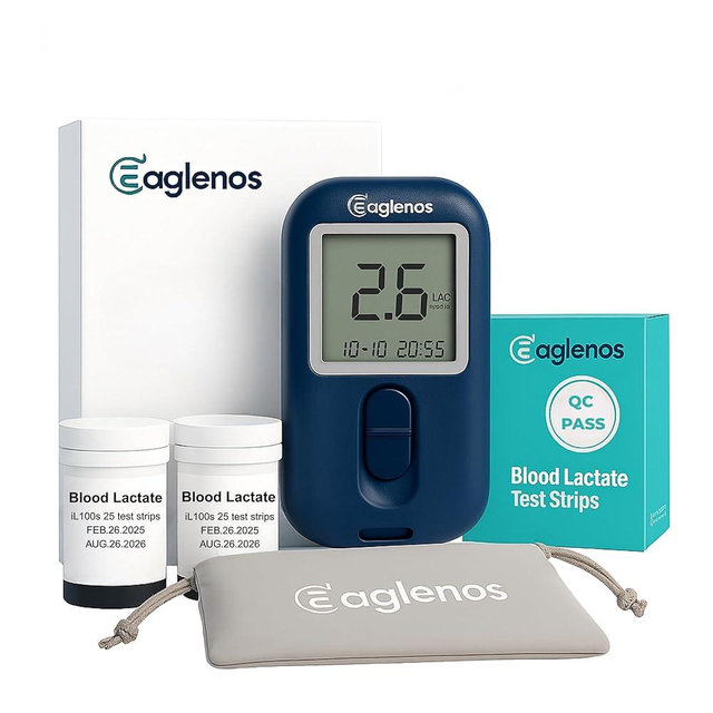 Eaglenos Lactate Meter for Athletes – 0.8µL Sample, 10s Result, Bluetooth Sync, 800-Test Memory, for Sports Performance Tracking(50 Test Strips Included, Batteries not Included)