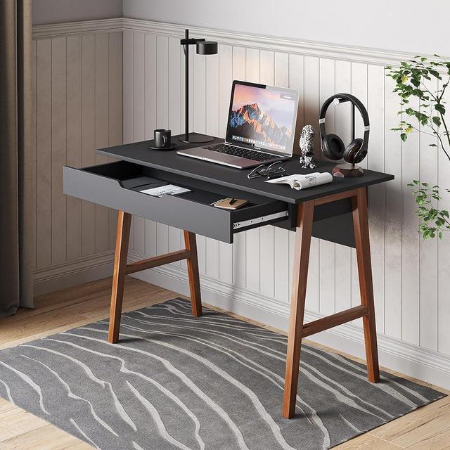 Parma 42-Inch Minimalist Black Computer Desk with Storage Drawer for Home Office