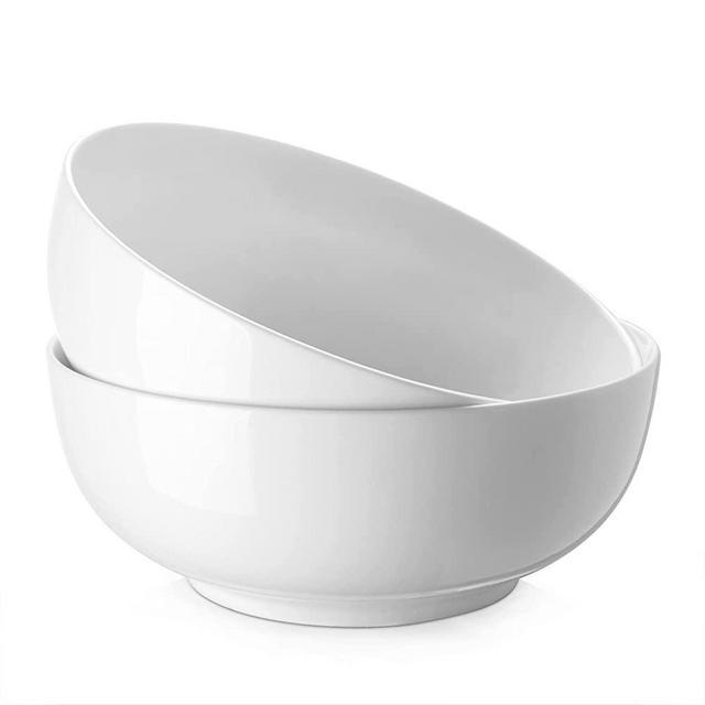 DOWAN 8" Large Salad Serving Bowls, 56 Ounce Soup Bowls, Ceramic Pasta Bowls Set, Sturdy Mixing Bowls, Microwave & Dishwasher Safe, Deep Versatile Bowls for Family Kitchen, White Bowls, Set of 2