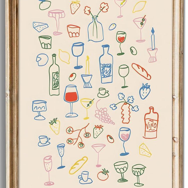 Uniro Vintage Kitchen Wall Art Print, Retro Dinner Table Prints Canvas Painting, Minimalist Food and Drinks Illustrations Poster, Maximalist Kitchen Gallery Wall Art for Apartment Decor, Bar Cart Art Print Decor - 8"x10"