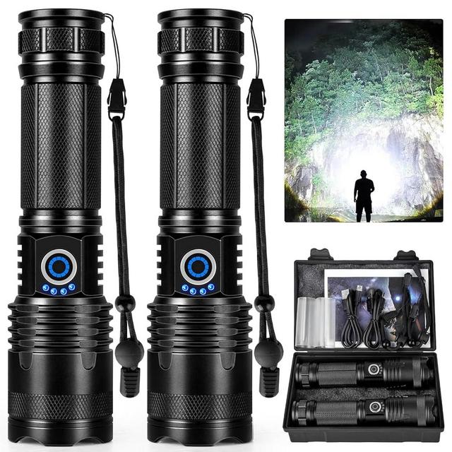 Rechargeable LED Flashlights High Lumens, 990,000 Lumens Super Bright Flashlights with 5 Modes, Waterproof Powerful Flash Light Multifunctional Flashlights for Home Camping Hiking(2 Pack)