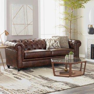 Abbyson Tuscan Top Grain Leather Chesterfield Sofa - Brown