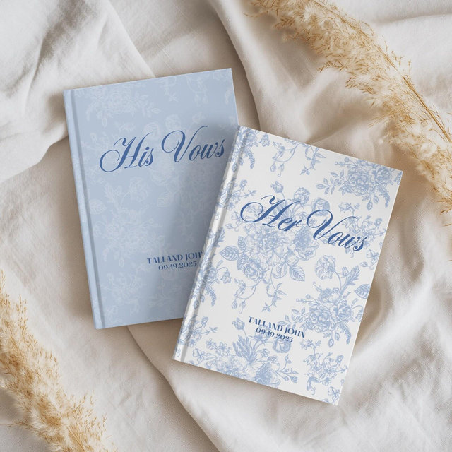 French Toile De Joy Vow Books, Custom His and Her Vow Book, Elegant Wedding Keepsake, Personalized Ceremony Gift, Chinoiserie Elopement Gift